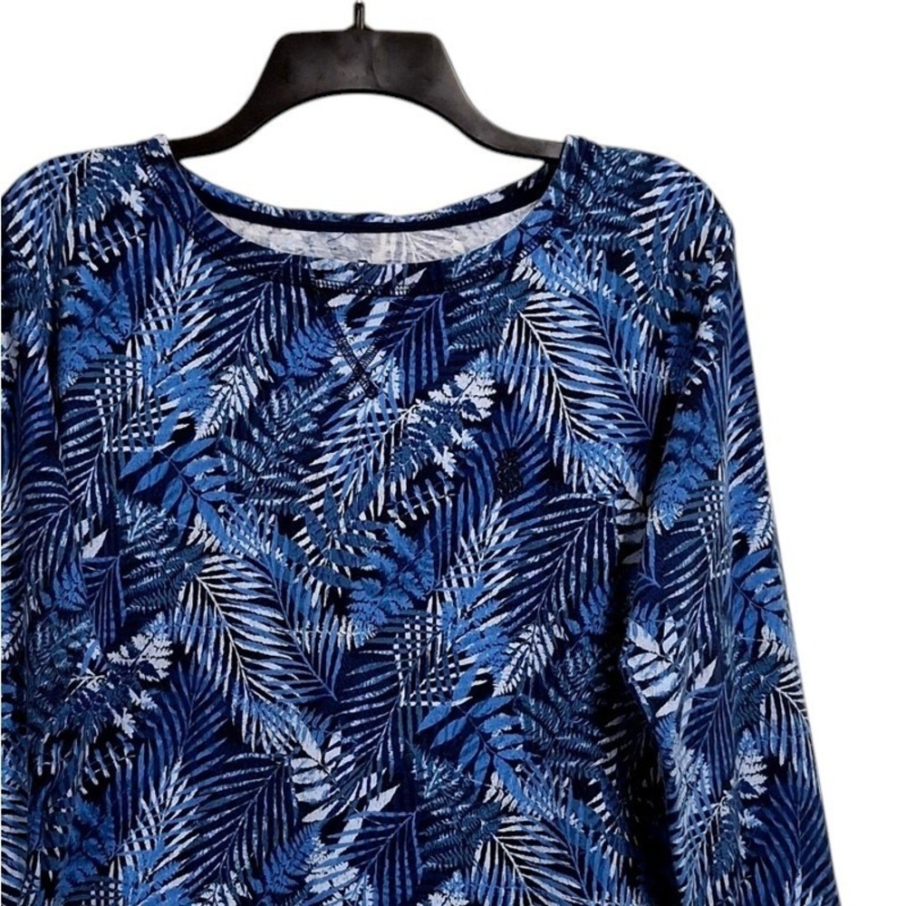 Tommy Bahama Top Medium Blue Cotton Long Sleeve Tropical Palm Leaf Coastal Shirt